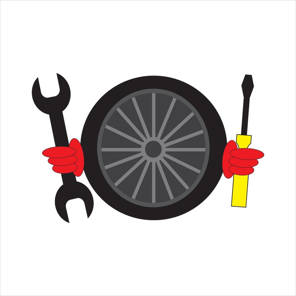 illustrazione grafica vettoriale della chiave e del cacciavite della tenuta del pneumatico dell'auto