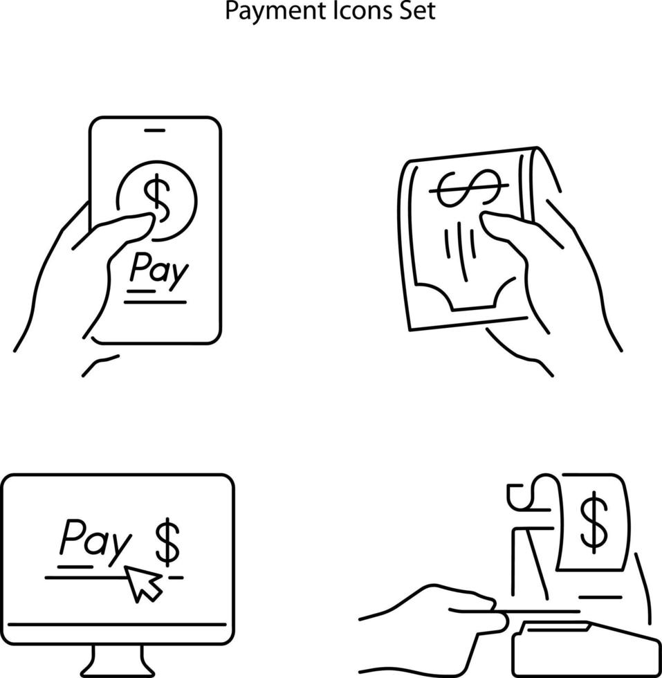 icone di pagamento mobile impostate isolate su sfondo bianco. icona di pagamento mobile linea sottile contorno lineare simbolo di pagamento mobile per logo, web, app, ui. segno semplice dell'icona di pagamento mobile. vettore