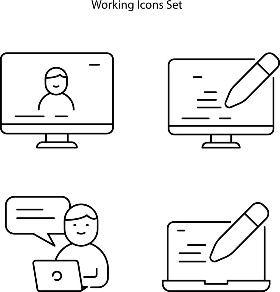 icone di lavoro impostate isolate su sfondo bianco. icona di lavoro linea sottile contorno lineare lavoro a casa simbolo per logo, web, app, ui. vettore