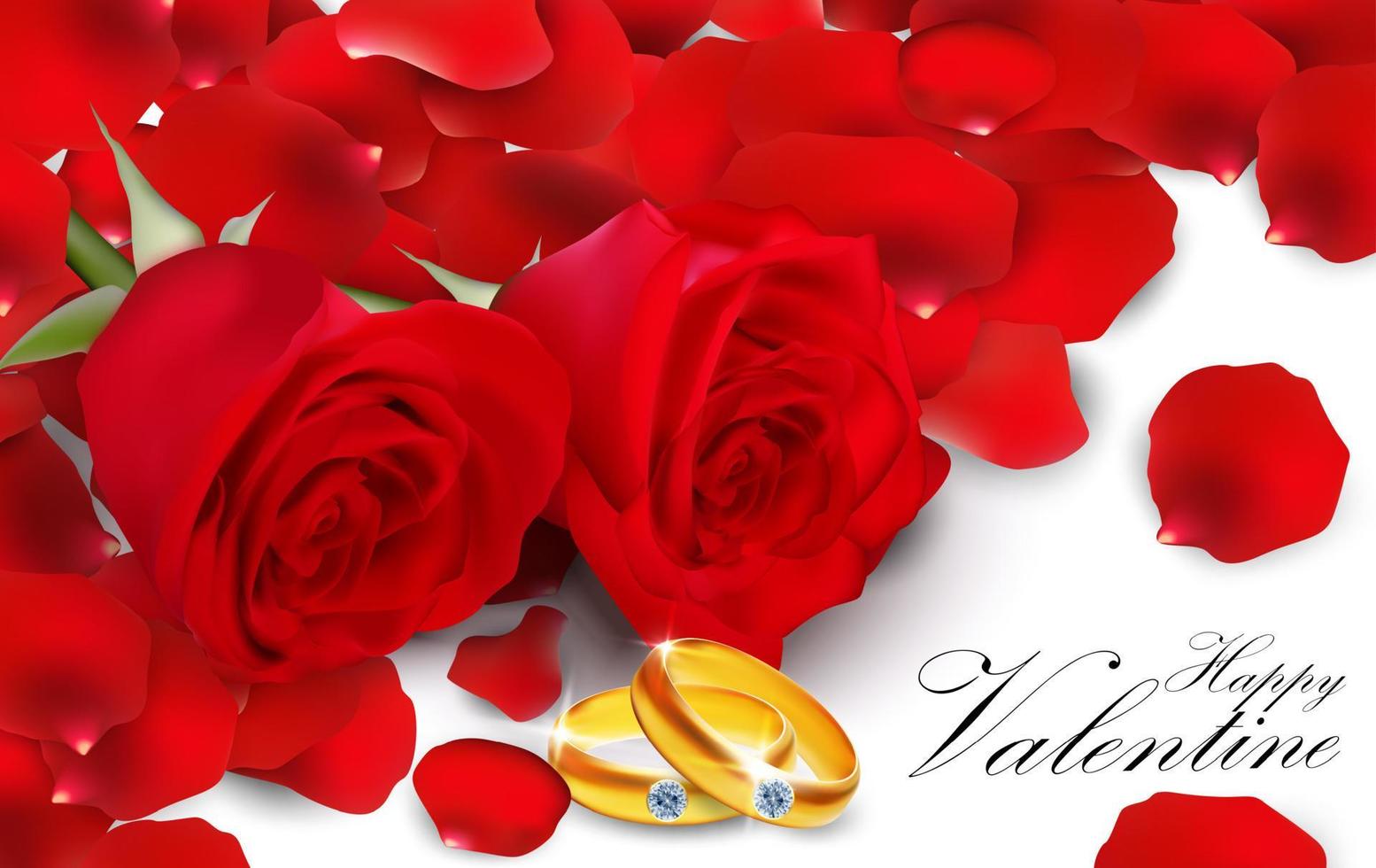 rose rosse con anello dorato su sfondo bianco vettore