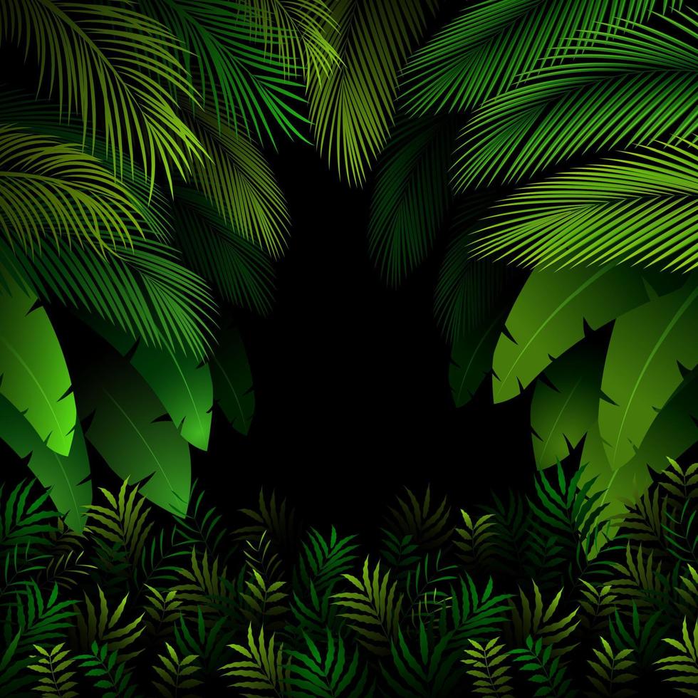 modello esotico con foglie tropicali su sfondo nero vettore