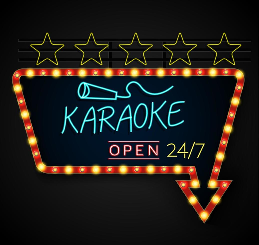 karaoke banner luce retrò brillante su sfondo nero. vettore