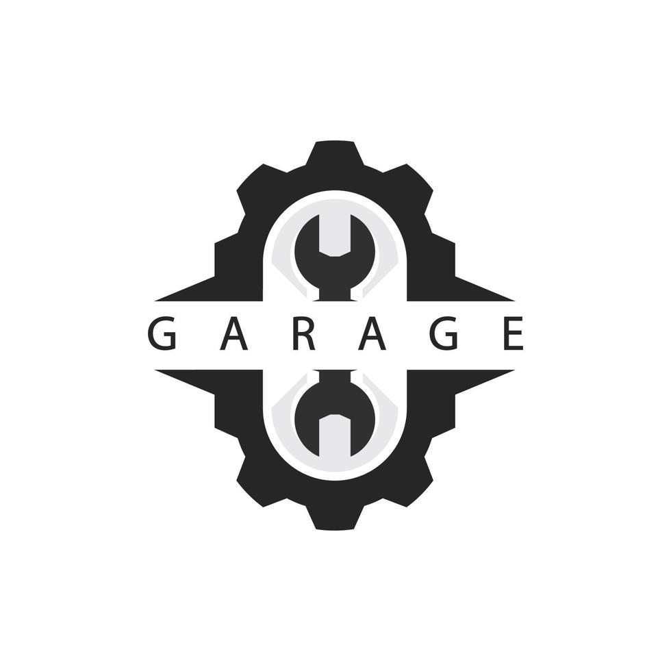 logo del garage automobilistico. con elemento ad ingranaggi vettore