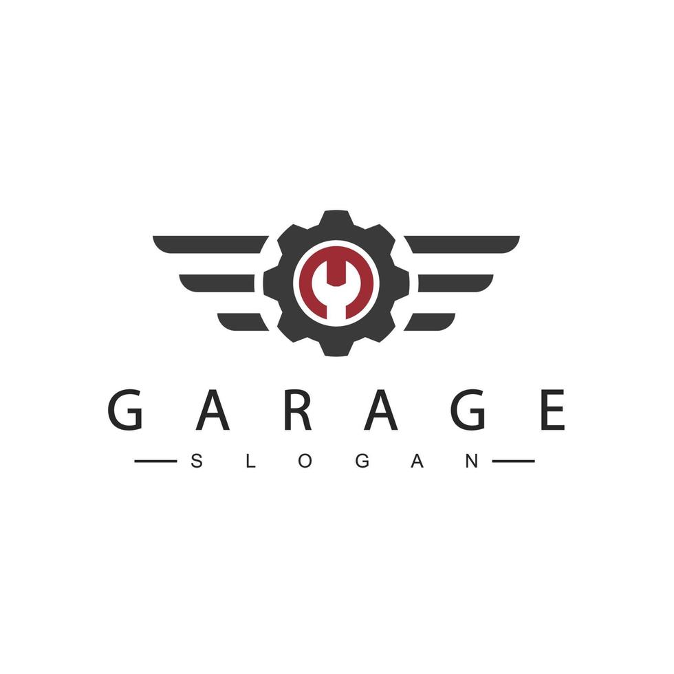 logo del garage automobilistico. con elemento ad ingranaggi vettore