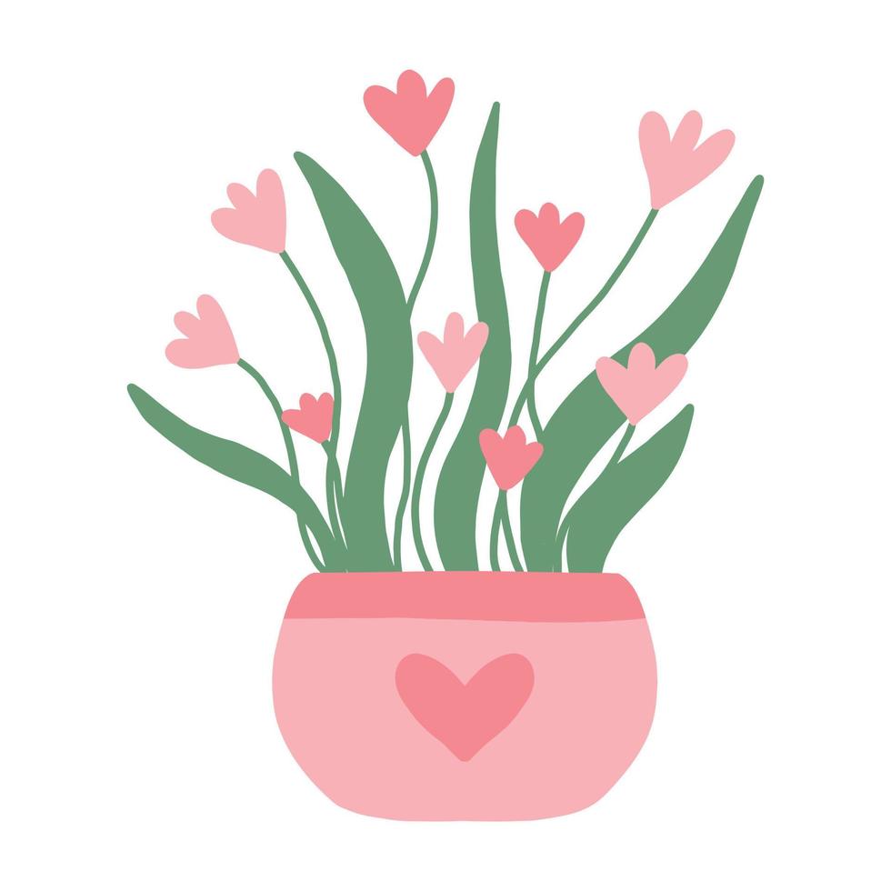 carino vaso di fiori rosa. illustrazione primaverile di fiori in una pentola. illustrazione disegnata a mano di vettore. vettore