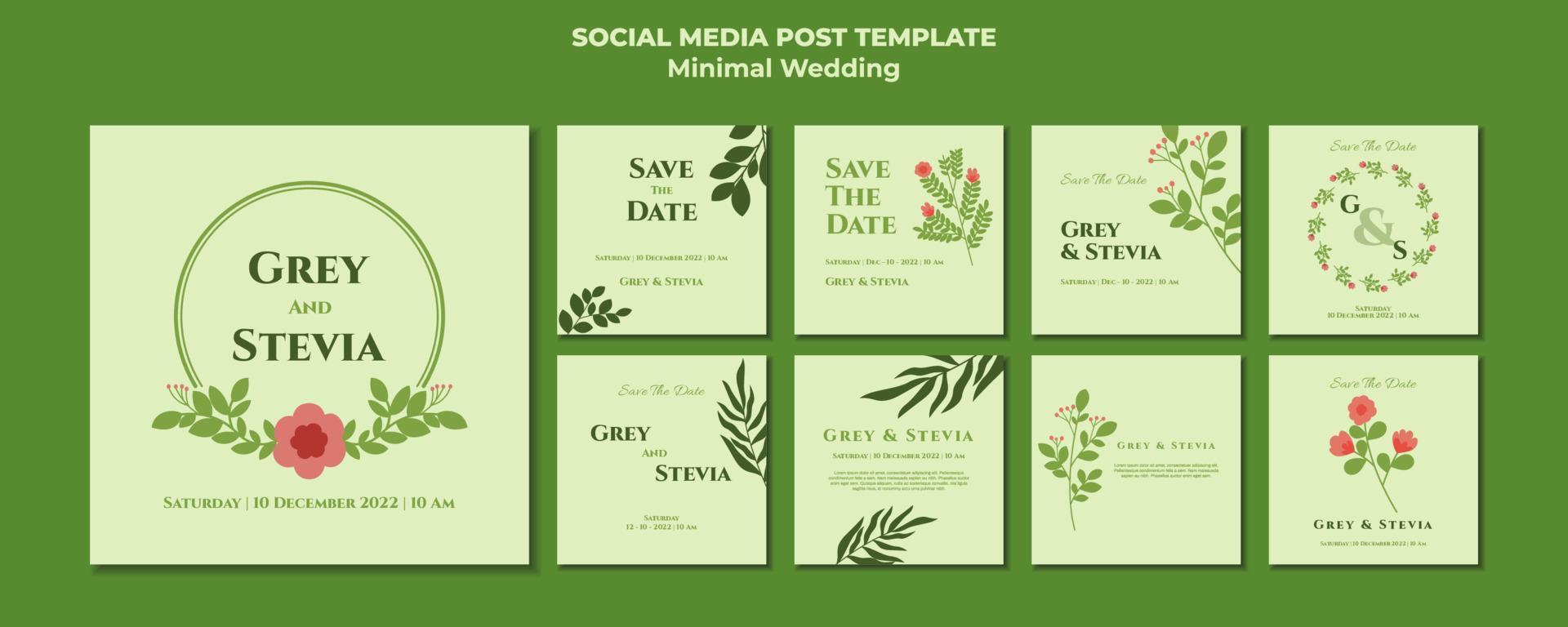 modello di invito a nozze minimo per post sui social media con semplice sfondo astratto e ornamento floreale vettoriale piatto e tenui colori pastello