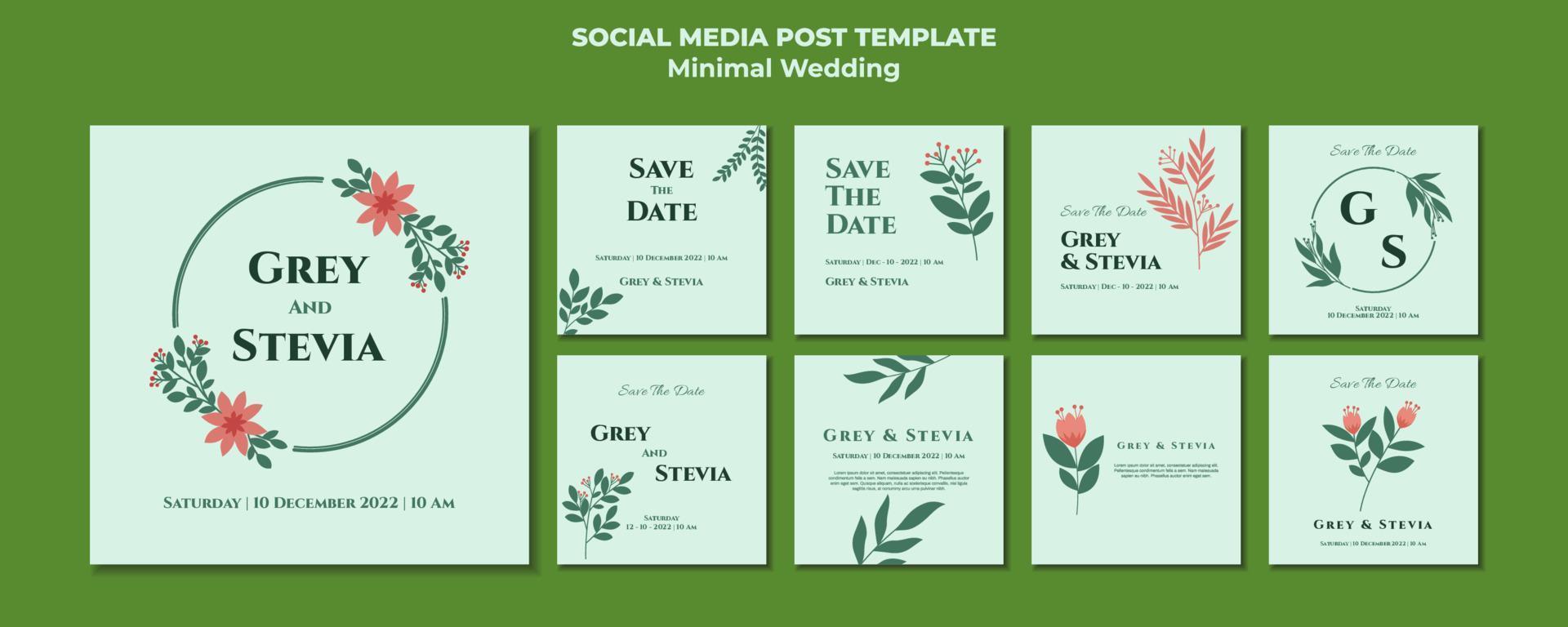 modello di invito a nozze minimo per post sui social media con semplice sfondo astratto e ornamento floreale vettoriale piatto e tenui colori pastello