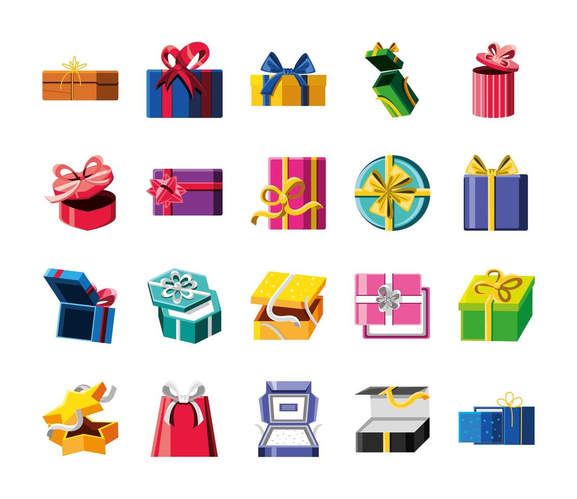 scatole regalo colorate icone vettore
