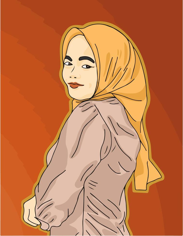 illustrazione grafica vettoriale di una ragazza hijab sorridente per esigenze di progettazione o prodotti come libri per bambini e altri. semplice illustrazione piatta.