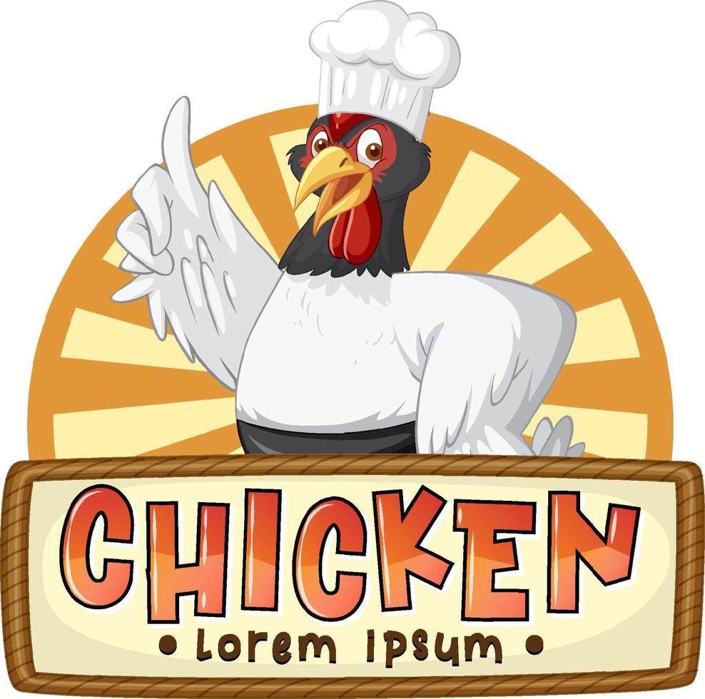 modello di banner di pollo con personaggio dei cartoni animati di pollo chef vettore