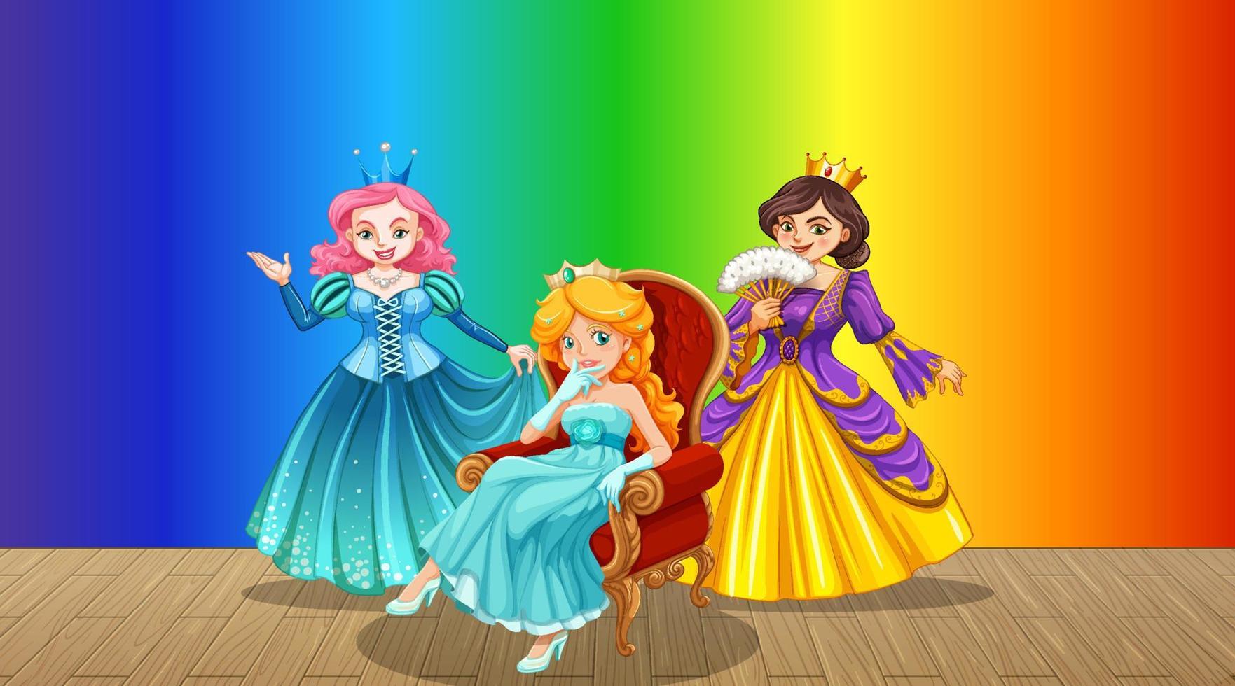 personaggio dei cartoni animati della principessa su sfondo sfumato arcobaleno vettore