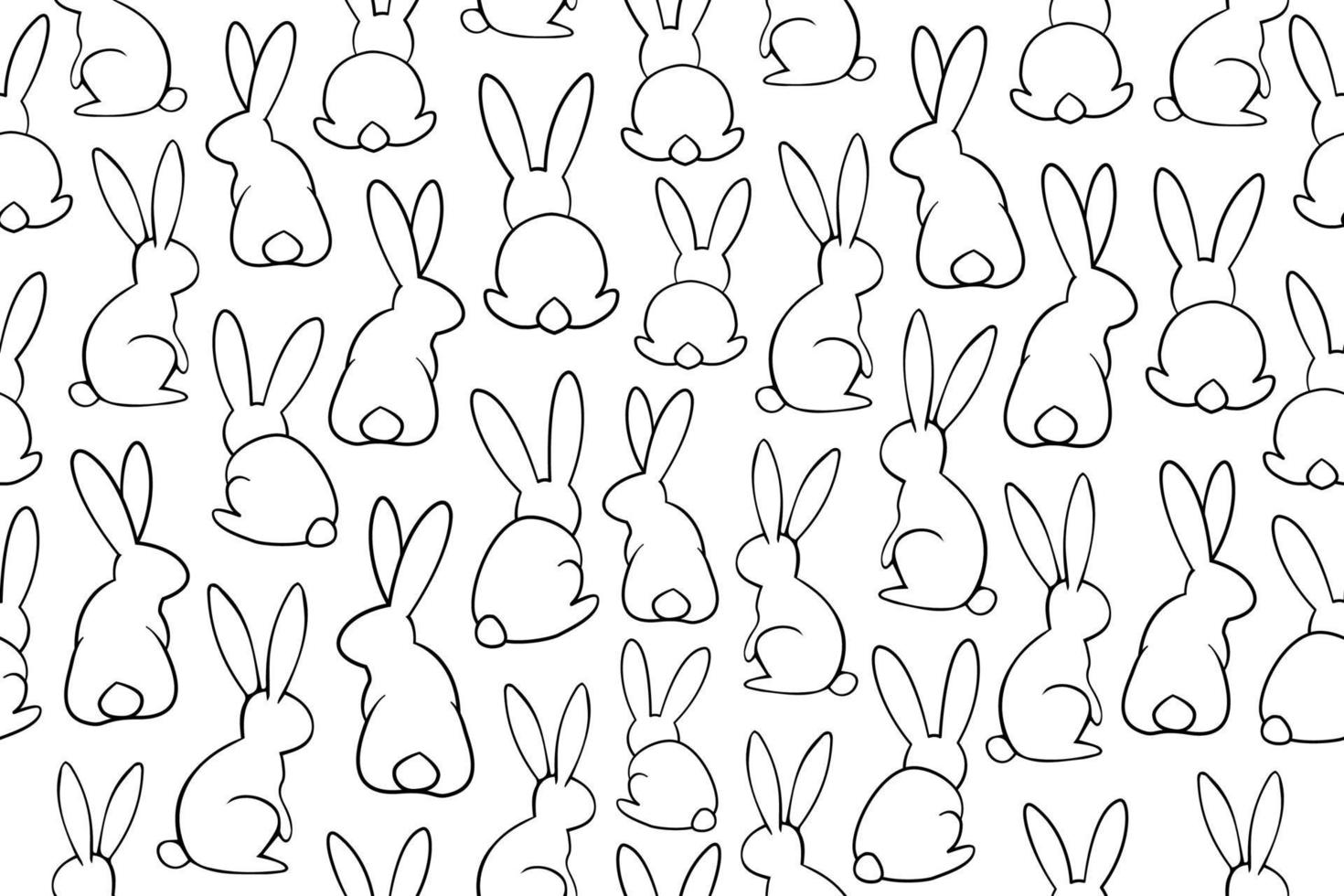 modello di coniglietto senza soluzione di continuità. conigli selvatici in bianco e nero in posizione diversa. illustrazioni di contorno, conigli di arte di linea vettoriale con linea sottile nera.