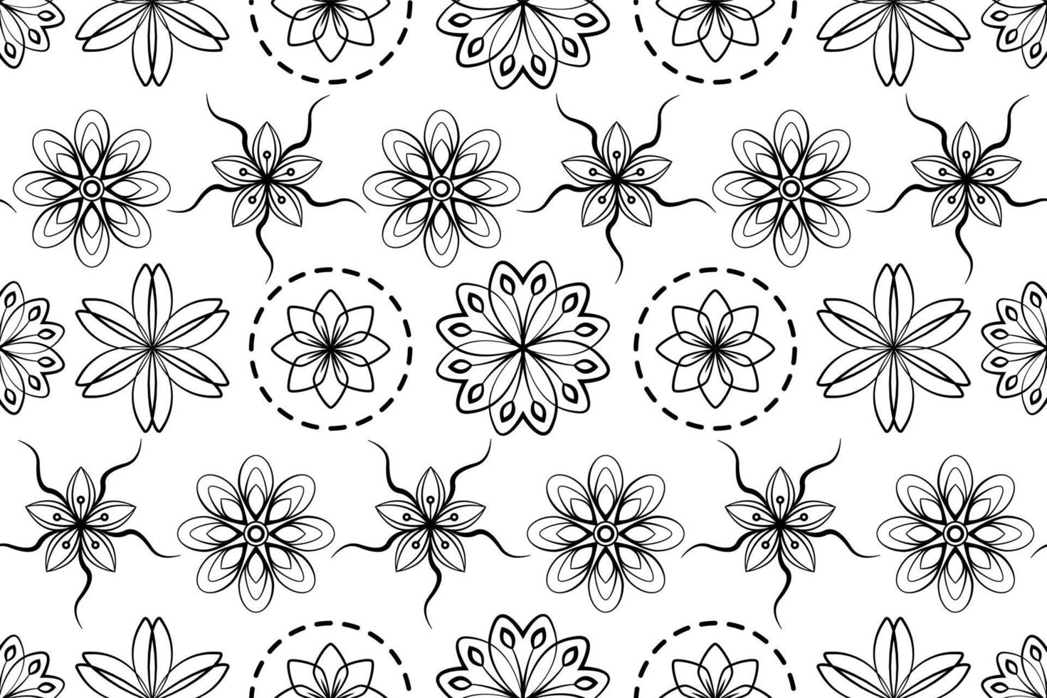 motivo tessile simmetrico ornato in bianco e nero. ornamenti floreali che ripetono il modello senza cuciture. fiori decorativi vettoriali. vettore