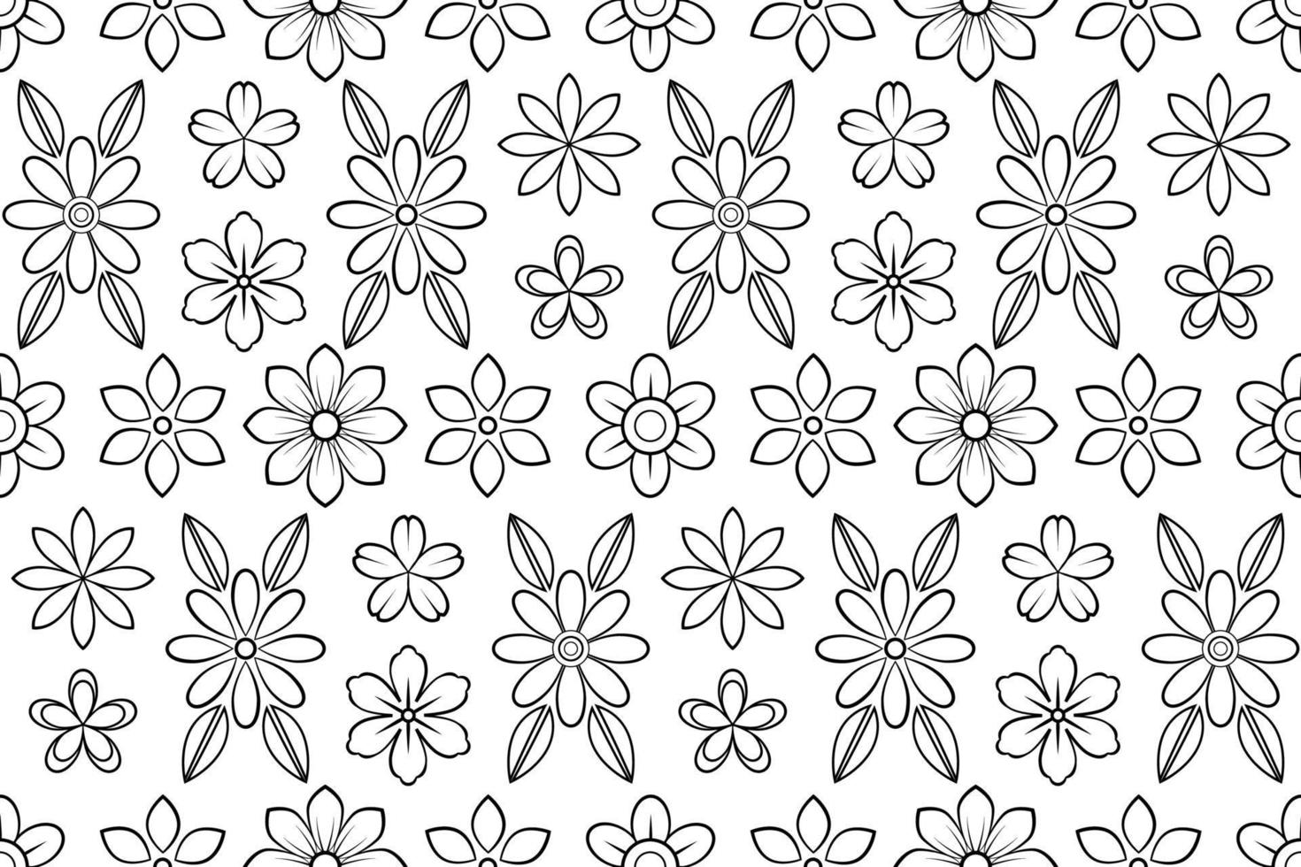 Reticolo senza giunte di fiori in bianco e nero di vettore. fiori di contorno ripetuti con linea sottile nera. vettore