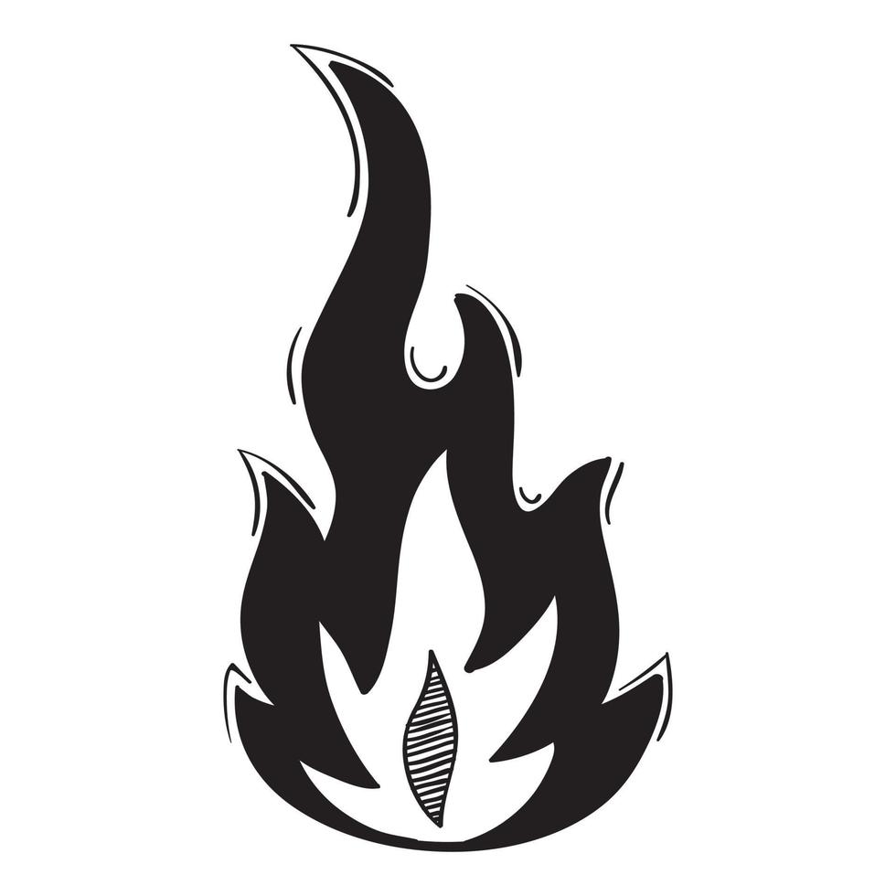 icone di fuoco disegnate a mano. insieme di vettore delle icone delle fiamme del fuoco. fuoco di schizzo di doodle disegnato a mano, disegno in bianco e nero. semplice simbolo del fuoco.