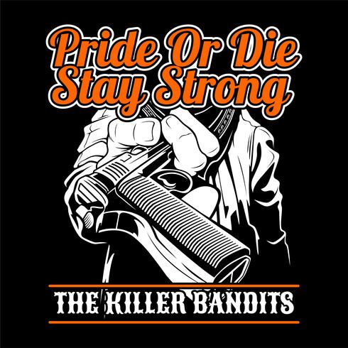 the killer bandit.give a gun.vector hand drawing, shirt design, biker, disk jockey, gentleman, barbiere e molti altri.isolated e facile da modificare. Illustrazione vettoriale - Vector