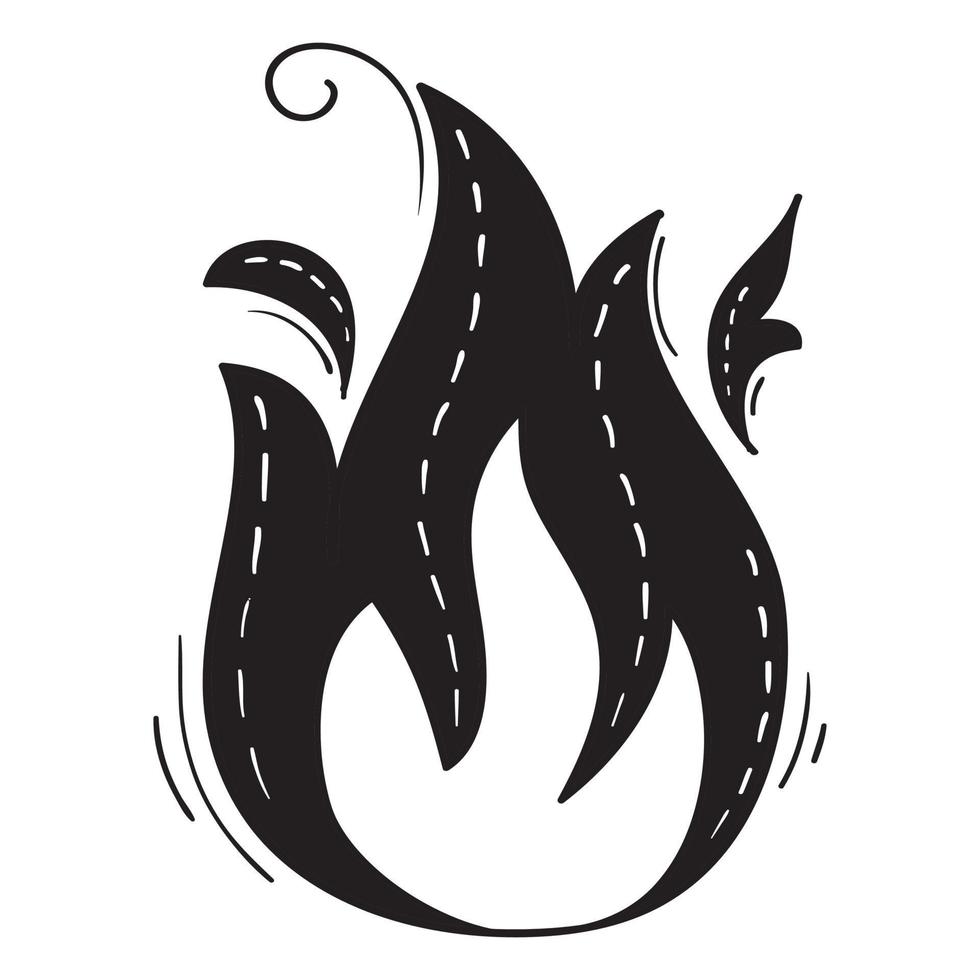 icone di fuoco disegnate a mano. insieme di vettore delle icone delle fiamme del fuoco. fuoco di schizzo di doodle disegnato a mano, disegno in bianco e nero. semplice simbolo del fuoco.
