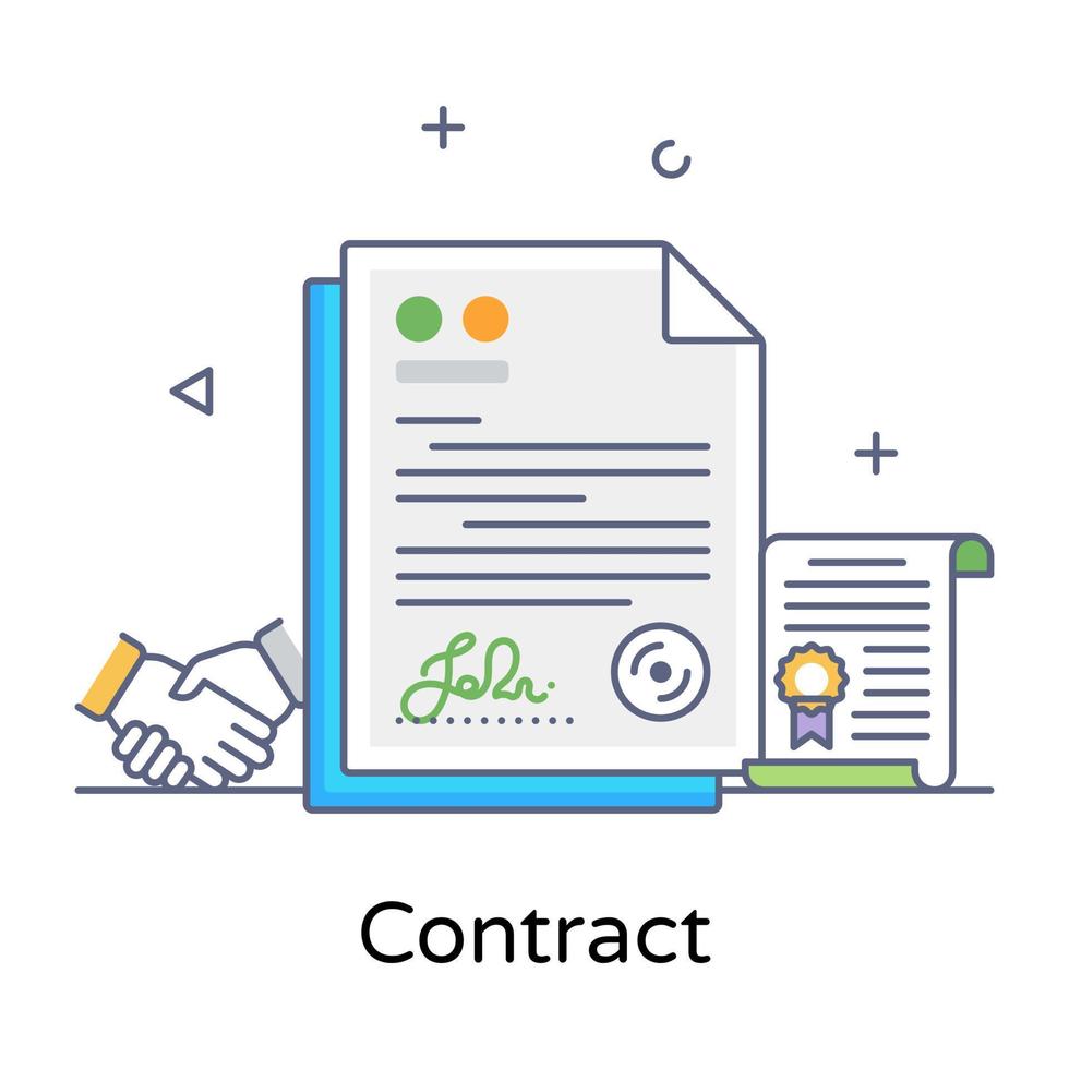 carta con stretta di mano, concetto di icona del contratto commerciale vettore