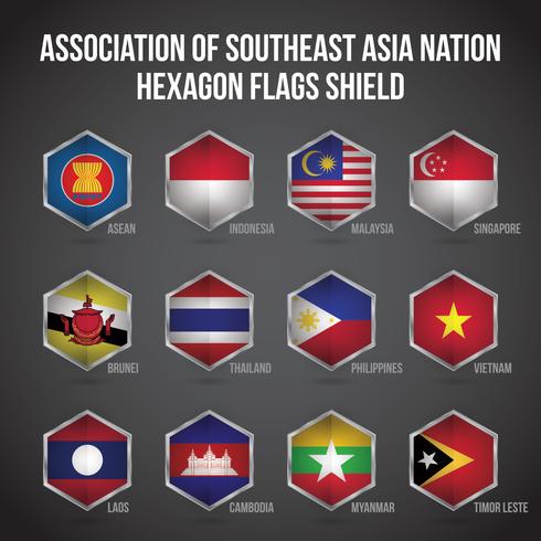 Scudo di bandiere esagonali ASEAN vettore