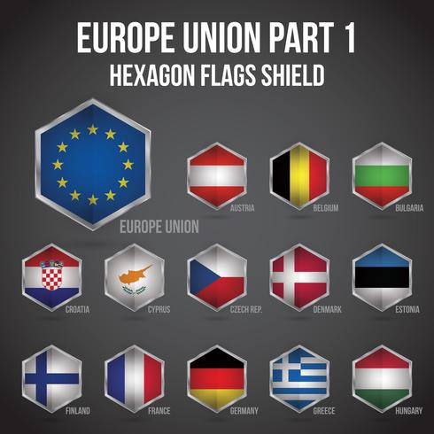 Parte 1 dell&#39;European Union Hexagon Flags Shield vettore