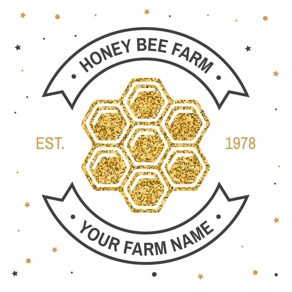 distintivo della fattoria del miele. vettore. concetto per camicia, stampa, francobollo o t-shirt. design tipografico vintage con silhouette di miele. design retrò per l'azienda agricola delle api vettore