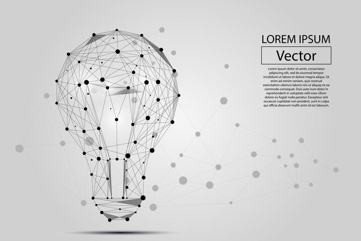 Immagine astratta di una lampadina composta da punti, linee e forme. Illustrazione vettoriale di affari Spazio poli, stelle e universo