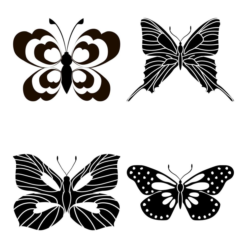 insieme delle farfalle dell'insetto della siluetta del profilo vettore