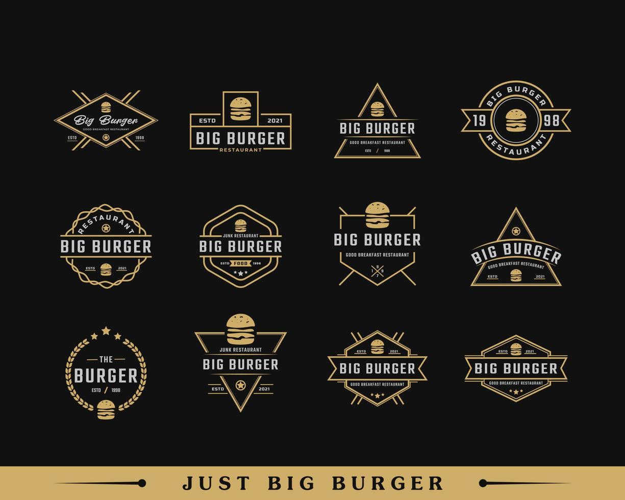 set di classico vintage retrò etichetta distintivo emblema prosciutto manzo hamburger patty per fast food ristorante logo design ispirazione vettore