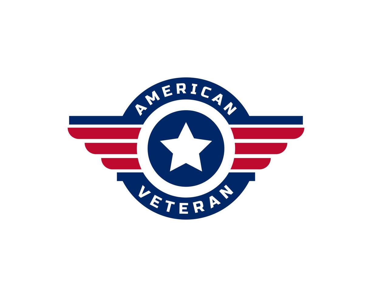 elemento del modello di progettazione di logo dell'icona delle ali dell'emblema della bandiera del veterano americano patriottico vettore