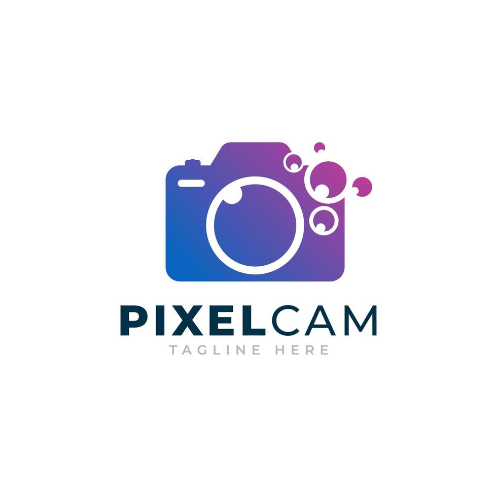 elemento del modello di progettazione del logo dell'icona della fotocamera della foto del pixel della tecnologia vettore