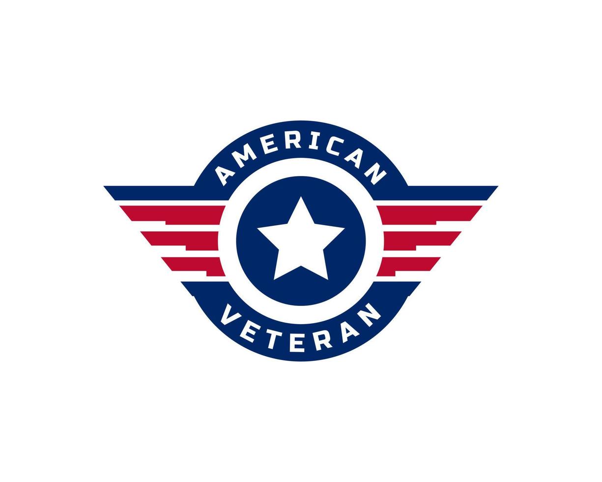 elemento del modello di progettazione di logo dell'icona delle ali dell'emblema della bandiera del veterano americano patriottico vettore