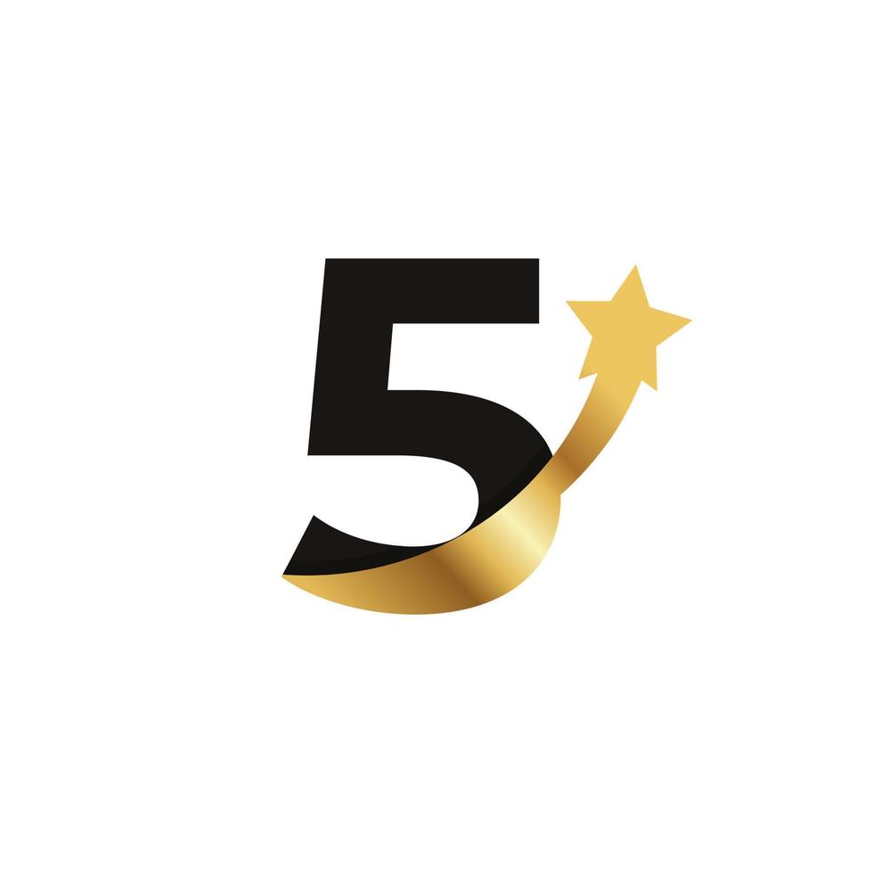 elemento del modello di simbolo dell'icona del logo della stella d'oro numero 5 vettore