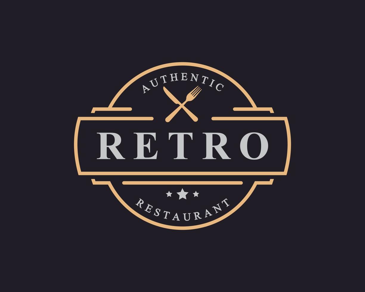 vintage retrò distintivo incrociato cucchiaio forchetta coltello rustico per cucina cibo menu piatto ristorante logo design elemento modello vettore