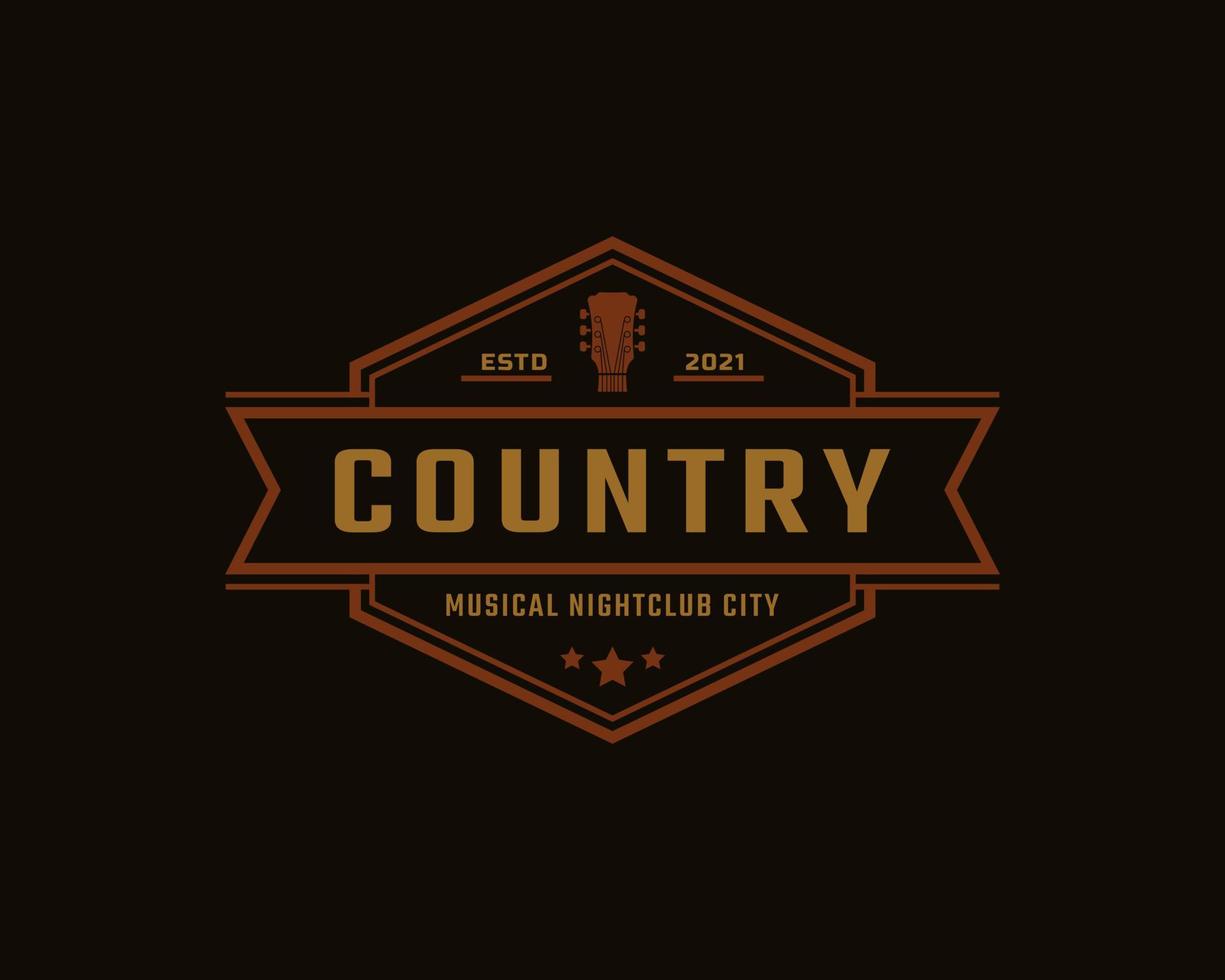 distintivo dell'etichetta retrò vintage classico per modello di progettazione del logo del cowboy della barra del salone occidentale di musica della chitarra country vettore