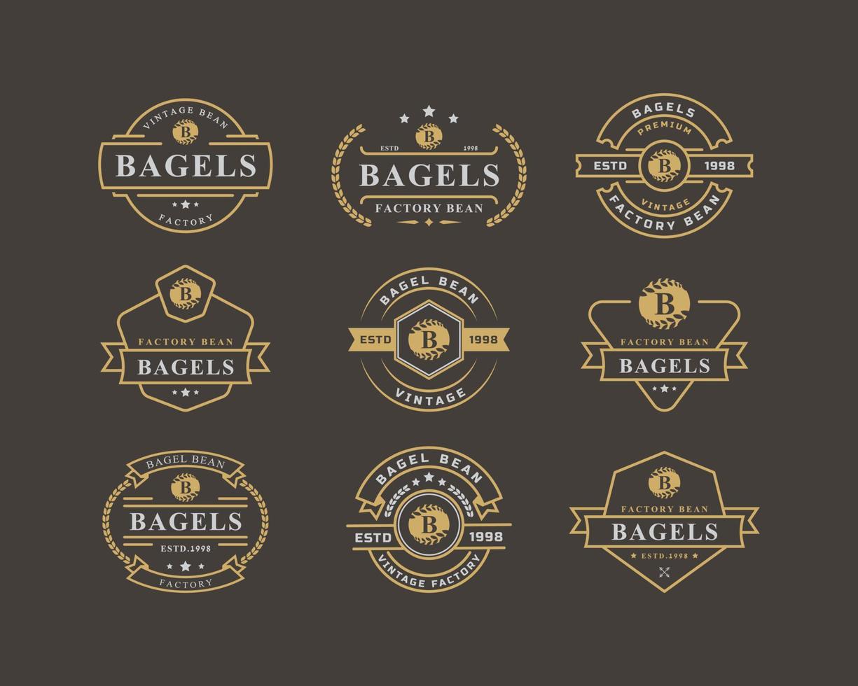 set di badge retrò vintage per lettera b per simbolo di design emblema logo bagel vettore