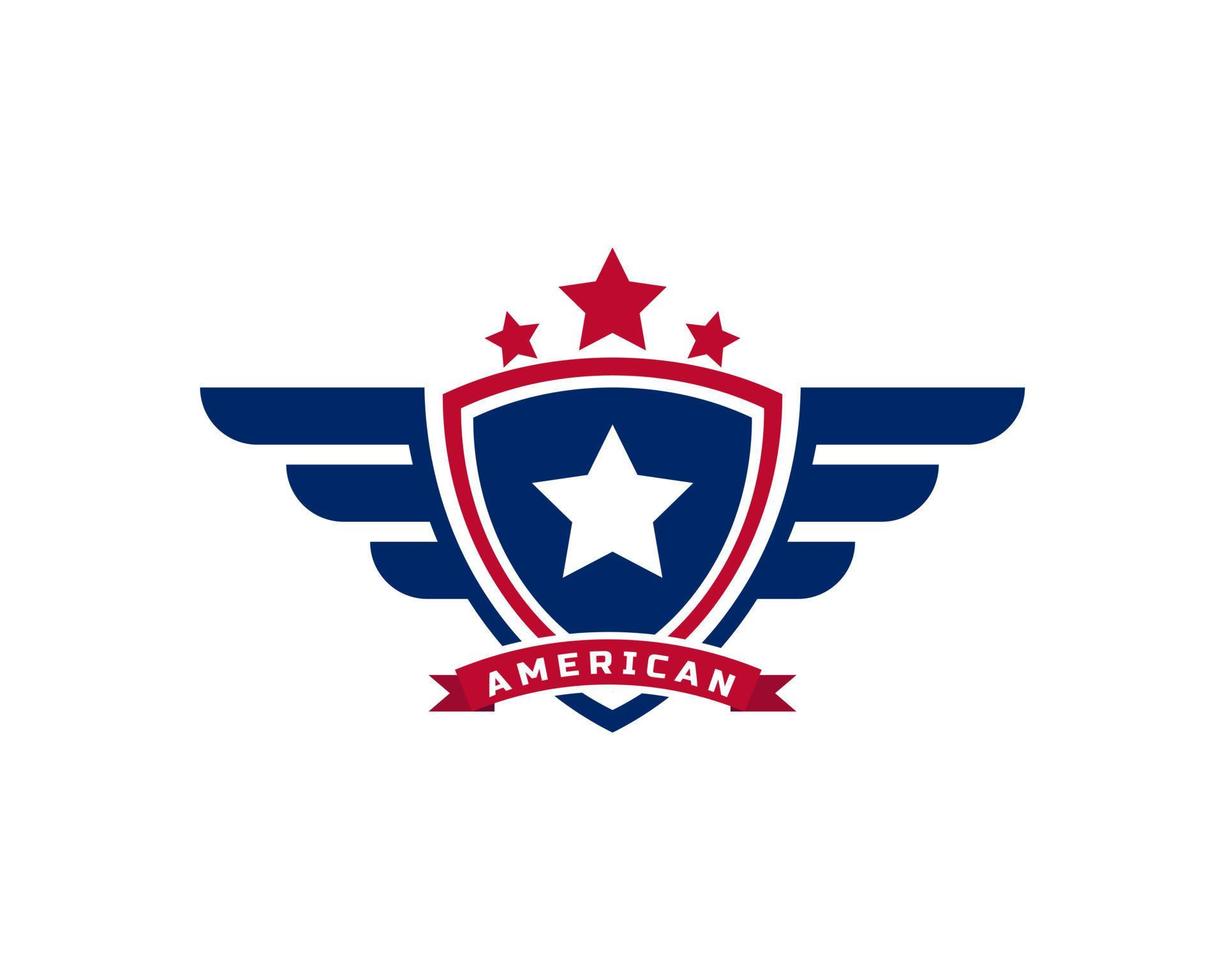 emblema americano veterano bandiera ali emblema con scudo logo patriottico elemento del modello di progettazione vettore