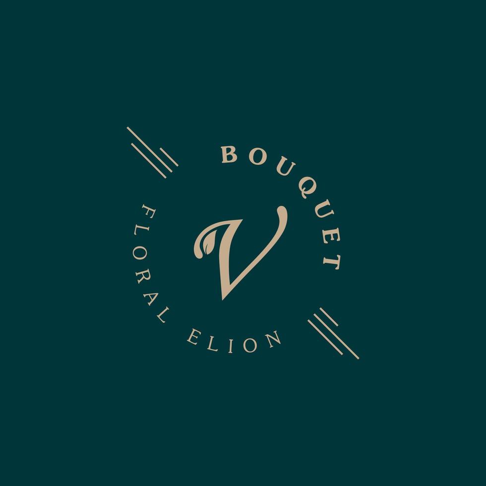 lettera iniziale v e foglia per ispirazione per il design del logo del bouquet vintage vettore