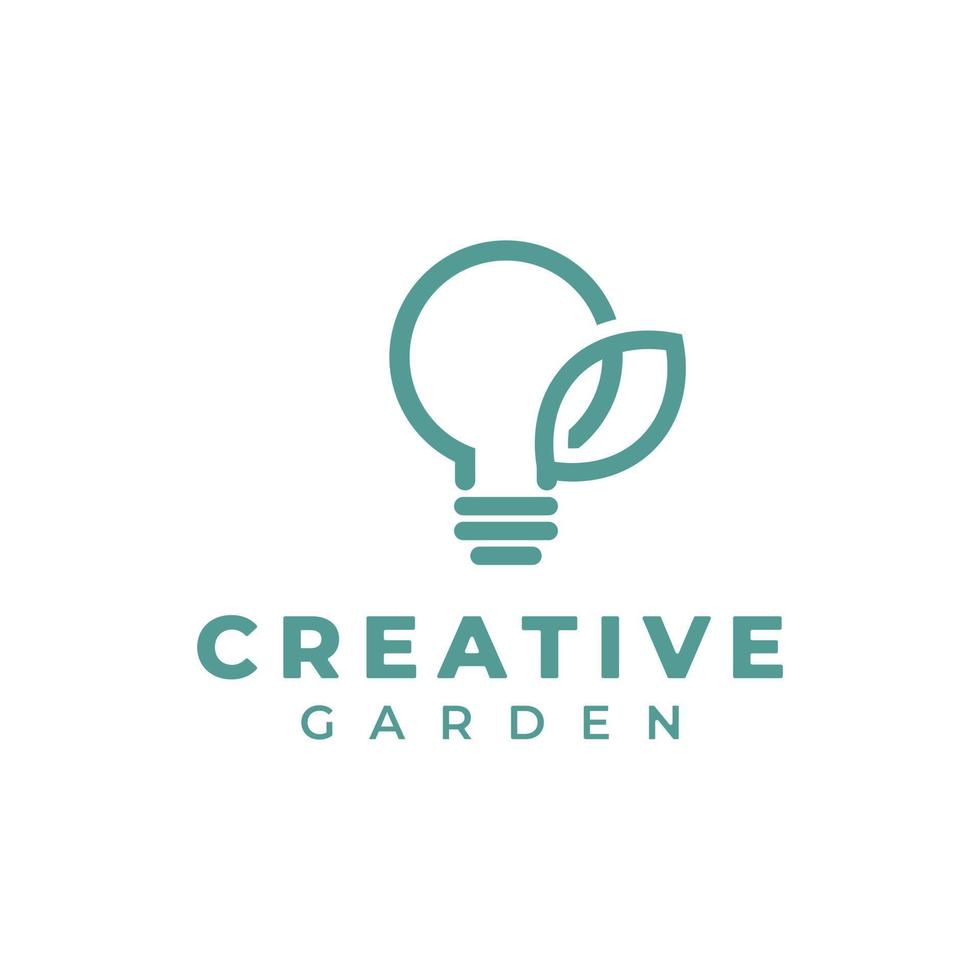 illustrazione astratta lampadina foglia giardino pianta innovazione logo design ispirazione vettore
