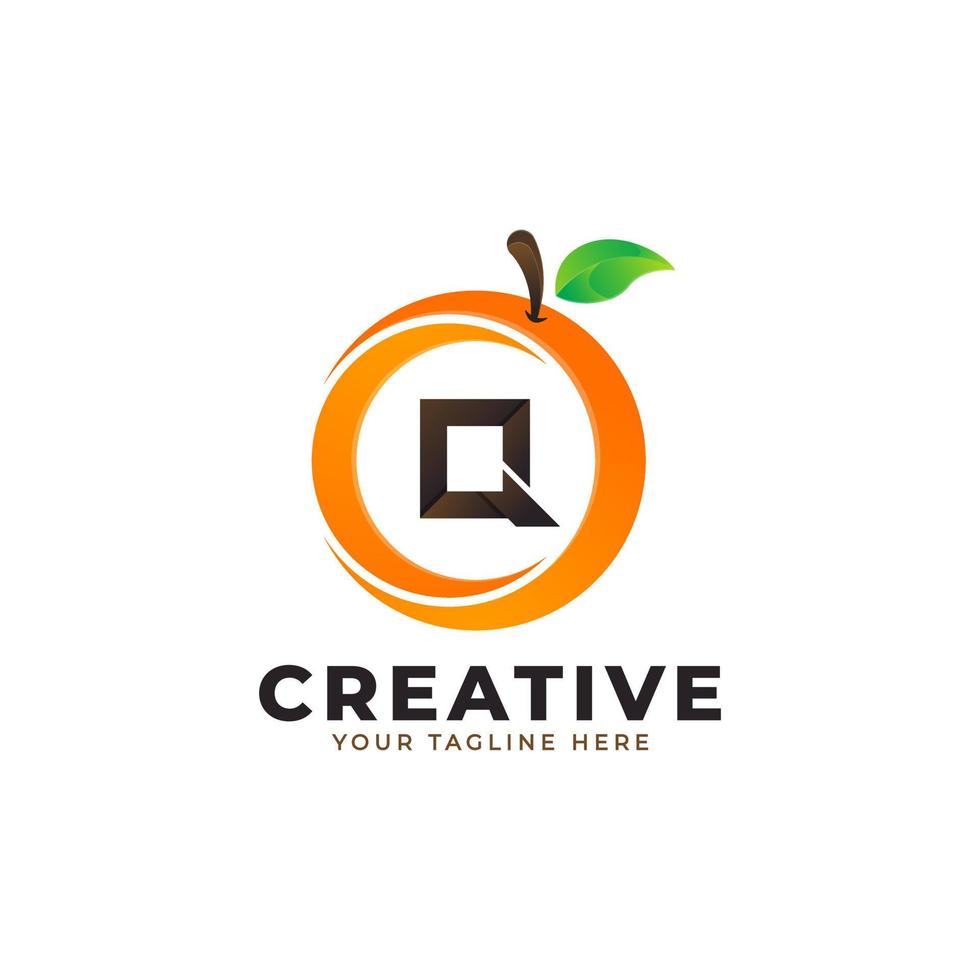 logo della lettera q in frutta arancione fresca con uno stile moderno. i loghi di identità di marca progettano il modello dell'illustrazione di vettore