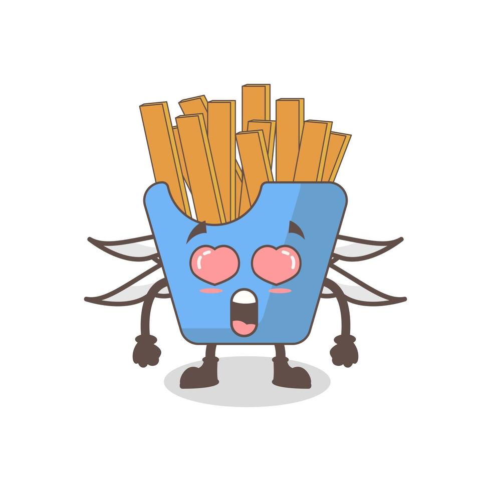 illustrazione grafica vettoriale di simpatiche patatine fritte mascotte, design adatto per cibo spazzatura o mascotte fast food