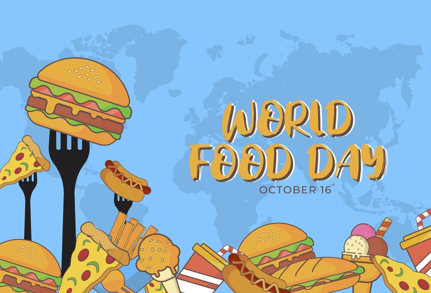 illustrazione design piatto del modello di giornata mondiale dell'alimentazione, design adatto per poster, sfondi, biglietti di auguri, giornata mondiale dell'alimentazione a tema vettore
