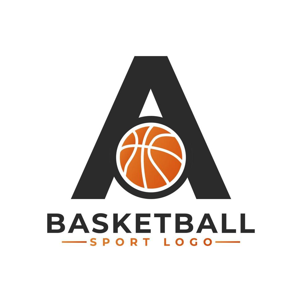 lettera a con logo design basket ball. elementi del modello di progettazione vettoriale per la squadra sportiva o l'identità aziendale.