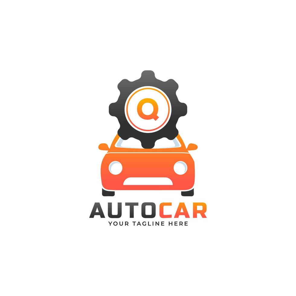 lettera q con vettore di manutenzione auto. concept design del logo automobilistico del veicolo sportivo.
