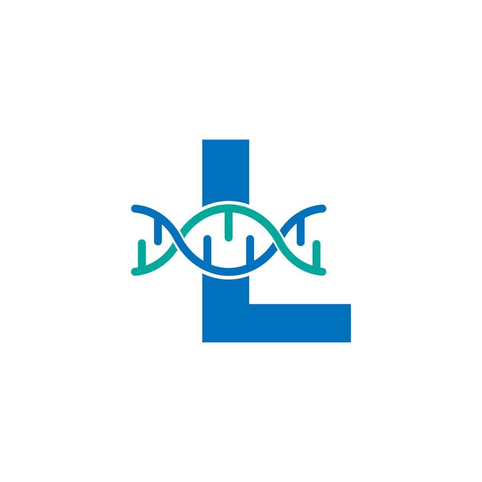 lettera iniziale l elemento del modello di progettazione del logo dell'icona del dna genetico. illustrazione biologica vettore