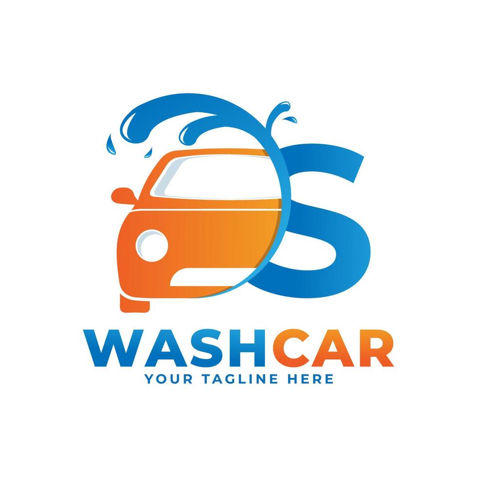 lettera s con logo autolavaggio, pulizia auto, lavaggio e design del logo vettoriale di servizio.