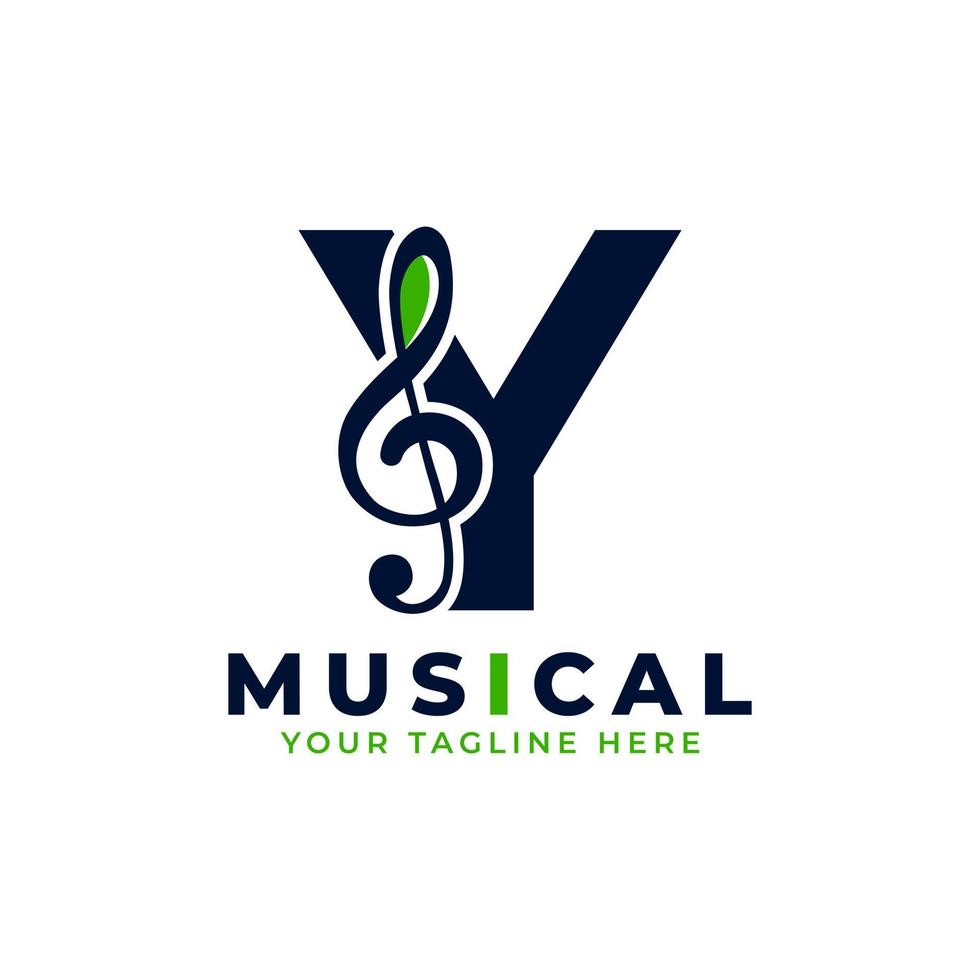 lettera y con elemento di design del logo della nota chiave musicale. utilizzabile per loghi aziendali, musicali, di intrattenimento, discografici e orchestrali vettore