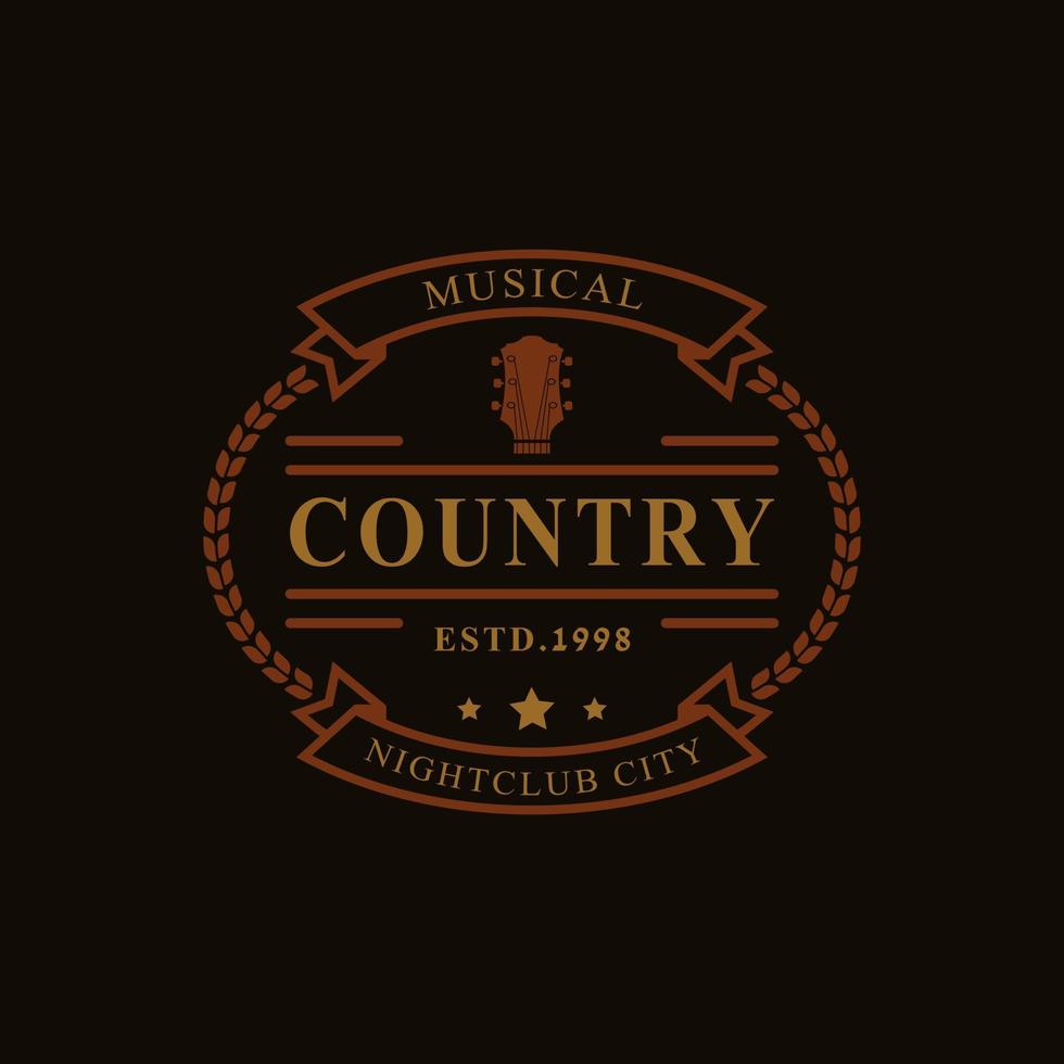 distintivo retrò vintage per chitarra country musica western saloon bar cowboy logo emblema simbolo vettore