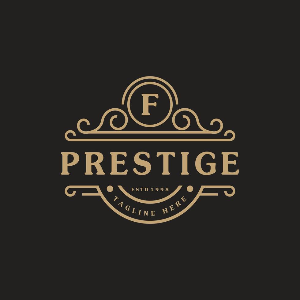 il logo di lusso della lettera f fiorisce le linee di ornamento calligrafiche eleganti. segno di affari, identità per ristorante, regalità, boutique, bar, hotel, araldico, gioielli e modello di progettazione del logo di moda vettore