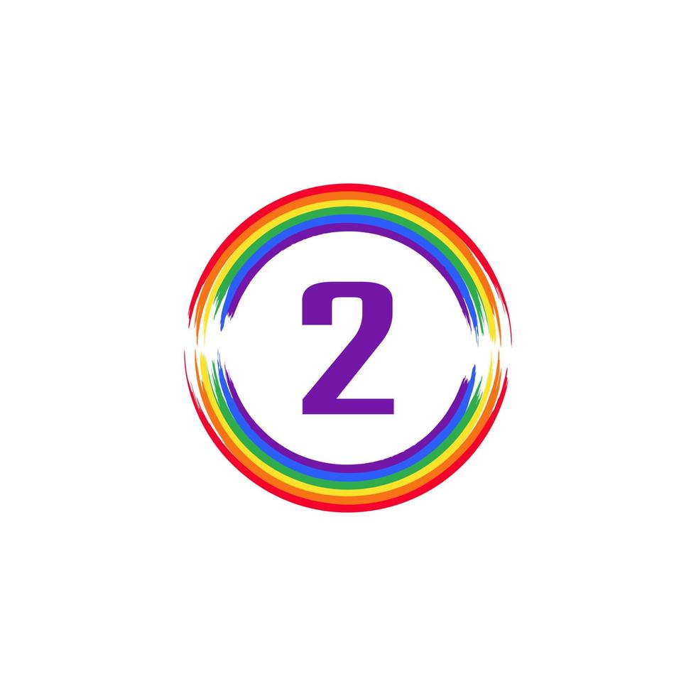 numero 2 all'interno circolare colorato in colore arcobaleno bandiera pennello logo design ispirazione per il concetto lgbt vettore