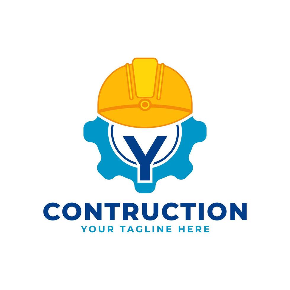 lettera iniziale y con equipaggiamento e casco. concetto di logo di costruzione e ingegneria vettore